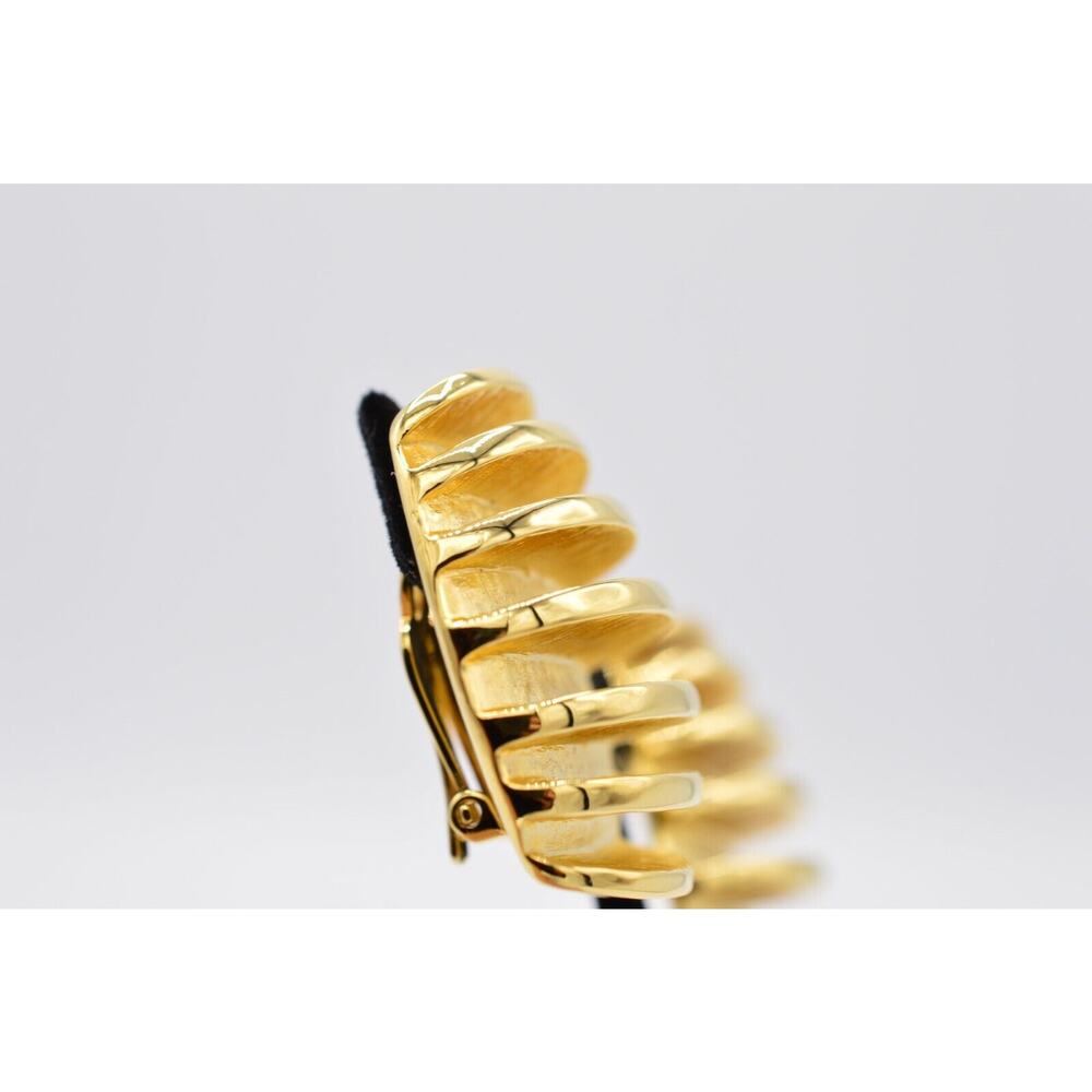Givenchy Vintage Clip On Earrings Ribbed Chunky Heavy Gold Signed NOS 1980s BinX - Picture 7 of 12